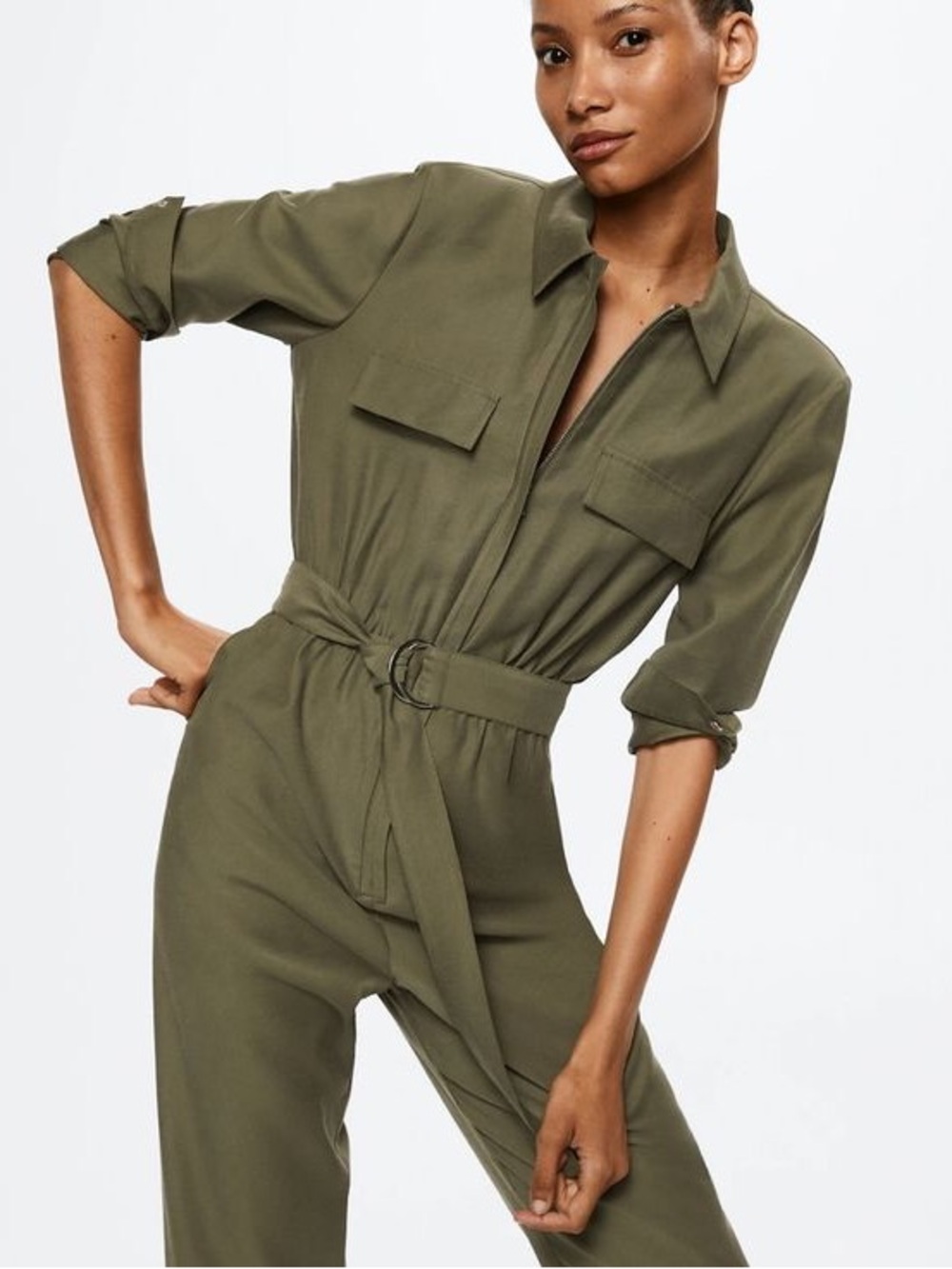 Mango Women’s Olive Belted Jumpsuit NWT XXS
